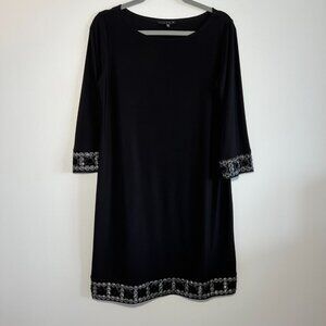 Tiana Black A line Dress Metallic details at neck wrist & hem Size M